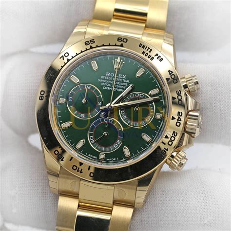 gold rolex watch daytona green|Rolex daytona green dial price.